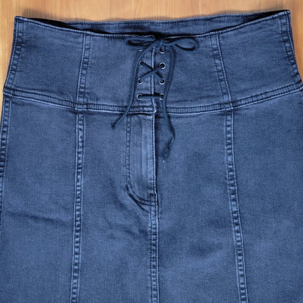 Free People Modern Femme Black Stretch Denim Corset Skirt - 6 - Picture 4 of 11